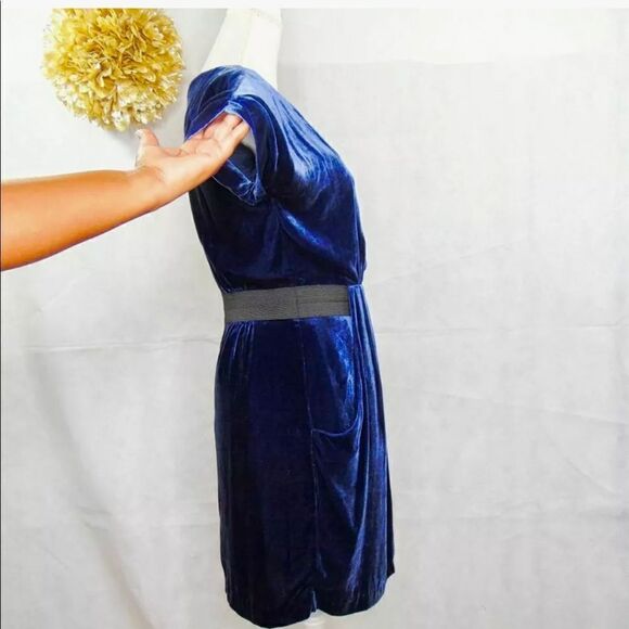 TWELFTH STREET Blue Velvet Mini Dress with POCKETS - Picture 4 of 8